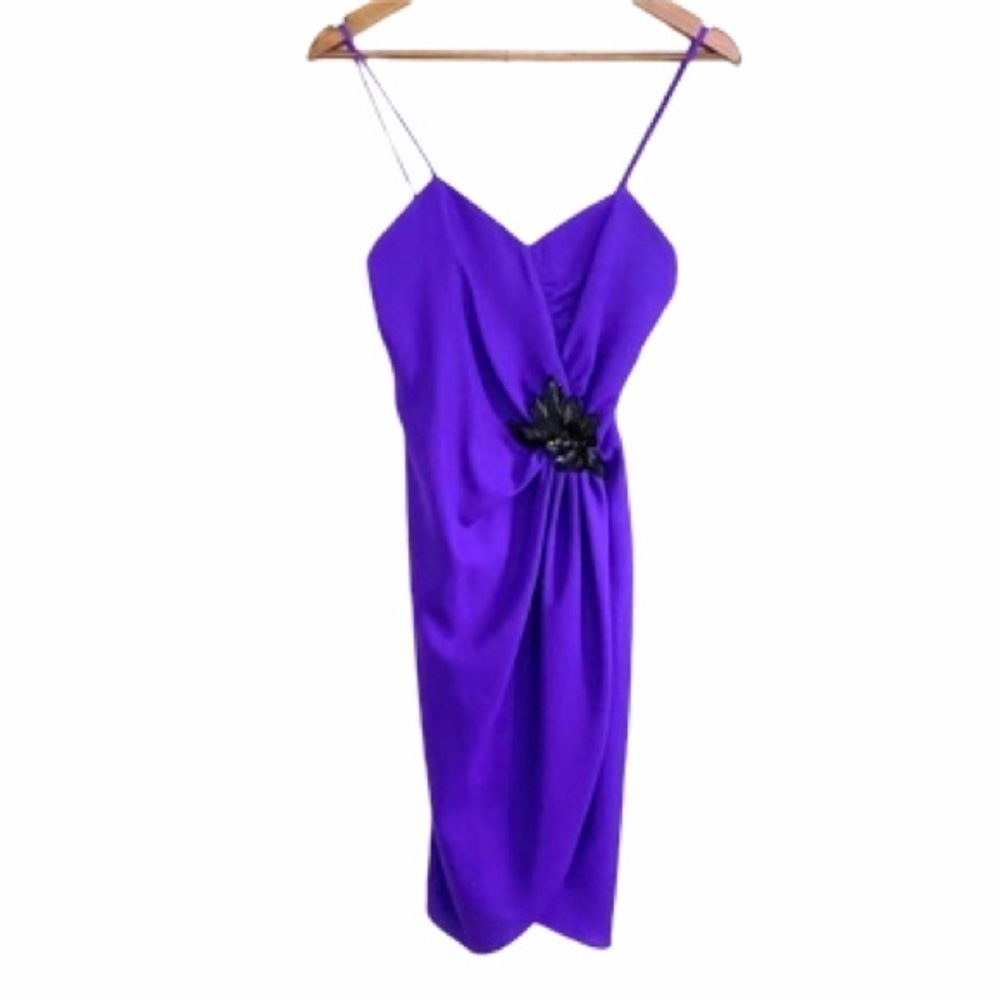 Vintage 80s Faux Wrap Purple Embellished Dress